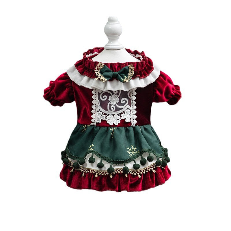 PawsCube - Pet Clothing Autumn Velvet Anti-Hair Loss Puppy Small Dog Skirt Puppy Dog Christmas Dress